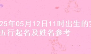 2025年05月12日11时出生的宝宝五行起名及姓名参考