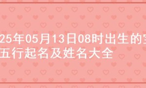 2025年05月13日08时出生的宝宝五行起名及姓名大全