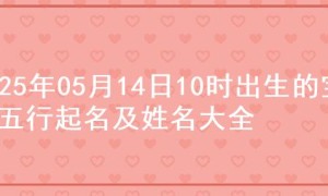 2025年05月14日10时出生的宝宝五行起名及姓名大全