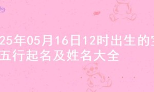 2025年05月16日12时出生的宝宝五行起名及姓名大全