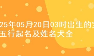 2025年05月20日03时出生的宝宝五行起名及姓名大全