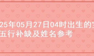 2025年05月27日04时出生的宝宝五行补缺及姓名参考