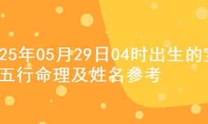 2025年05月29日04时出生的宝宝五行命理及姓名参考