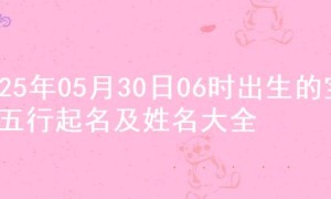 2025年05月30日06时出生的宝宝五行起名及姓名大全