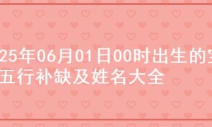 2025年06月01日00时出生的宝宝五行补缺及姓名大全