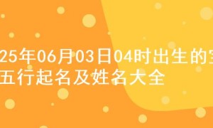 2025年06月03日04时出生的宝宝五行起名及姓名大全