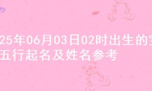 2025年06月03日02时出生的宝宝五行起名及姓名参考