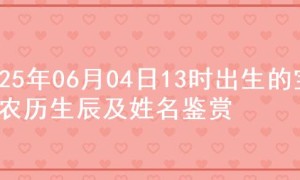 2025年06月04日13时出生的宝宝农历生辰及姓名鉴赏