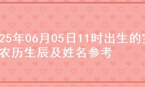 2025年06月05日11时出生的宝宝农历生辰及姓名参考