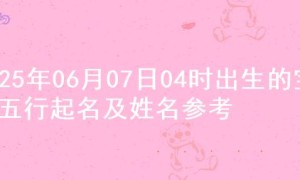 2025年06月07日04时出生的宝宝五行起名及姓名参考