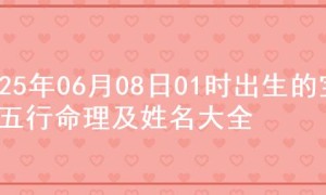 2025年06月08日01时出生的宝宝五行命理及姓名大全