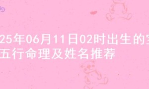 2025年06月11日02时出生的宝宝五行命理及姓名推荐