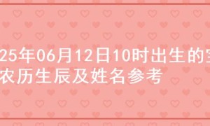 2025年06月12日10时出生的宝宝农历生辰及姓名参考