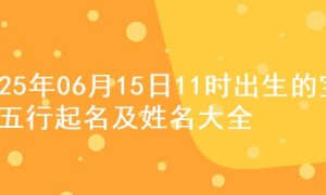 2025年06月15日11时出生的宝宝五行起名及姓名大全