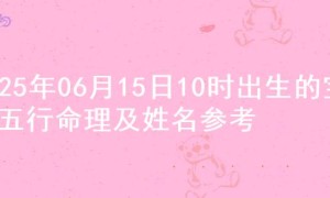 2025年06月15日10时出生的宝宝五行命理及姓名参考