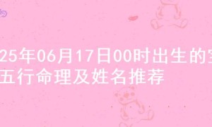2025年06月17日00时出生的宝宝五行命理及姓名推荐