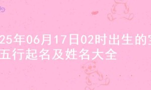 2025年06月17日02时出生的宝宝五行起名及姓名大全