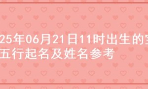2025年06月21日11时出生的宝宝五行起名及姓名参考