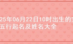 2025年06月22日10时出生的宝宝五行起名及姓名大全