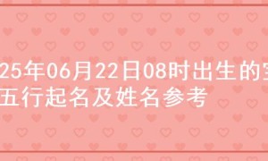 2025年06月22日08时出生的宝宝五行起名及姓名参考