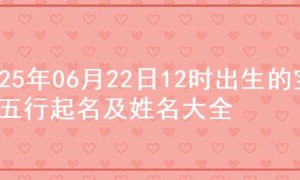 2025年06月22日12时出生的宝宝五行起名及姓名大全