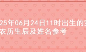 2025年06月24日11时出生的宝宝农历生辰及姓名参考