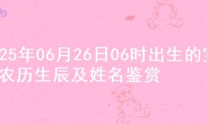 2025年06月26日06时出生的宝宝农历生辰及姓名鉴赏