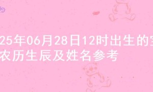 2025年06月28日12时出生的宝宝农历生辰及姓名参考