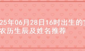 2025年06月28日16时出生的宝宝农历生辰及姓名推荐