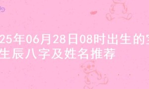 2025年06月28日08时出生的宝宝生辰八字及姓名推荐