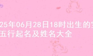 2025年06月28日18时出生的宝宝五行起名及姓名大全