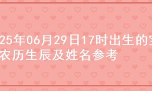 2025年06月29日17时出生的宝宝农历生辰及姓名参考