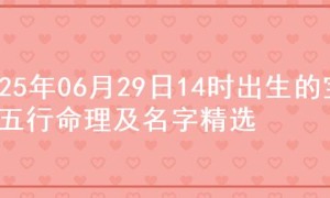 2025年06月29日14时出生的宝宝五行命理及名字精选