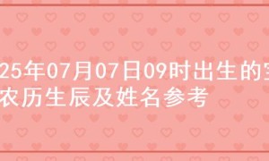 2025年07月07日09时出生的宝宝农历生辰及姓名参考