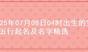2025年07月08日04时出生的宝宝五行起名及名字精选