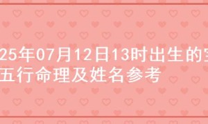 2025年07月12日13时出生的宝宝五行命理及姓名参考