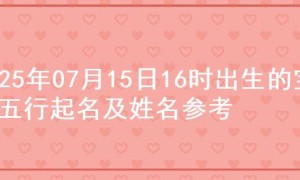 2025年07月15日16时出生的宝宝五行起名及姓名参考