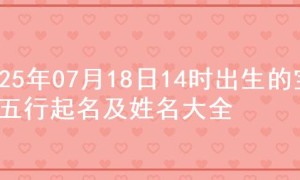 2025年07月18日14时出生的宝宝五行起名及姓名大全