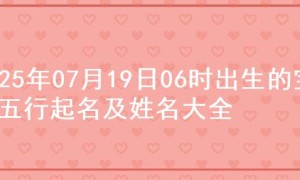 2025年07月19日06时出生的宝宝五行起名及姓名大全