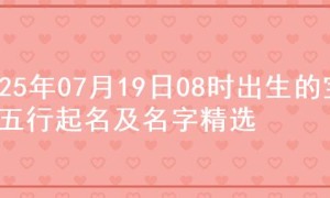 2025年07月19日08时出生的宝宝五行起名及名字精选
