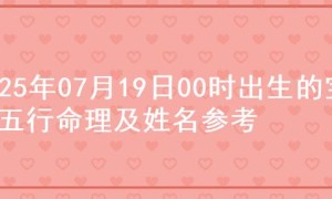 2025年07月19日00时出生的宝宝五行命理及姓名参考