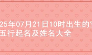 2025年07月21日10时出生的宝宝五行起名及姓名大全